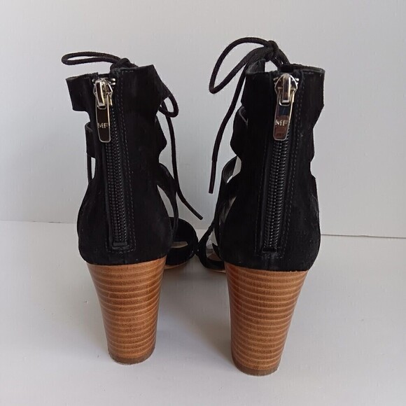 Marc Fisher Women's Black Suede Strappy Lace Up Block Heel Sandals Size 7.5 - Picture 4 of 6